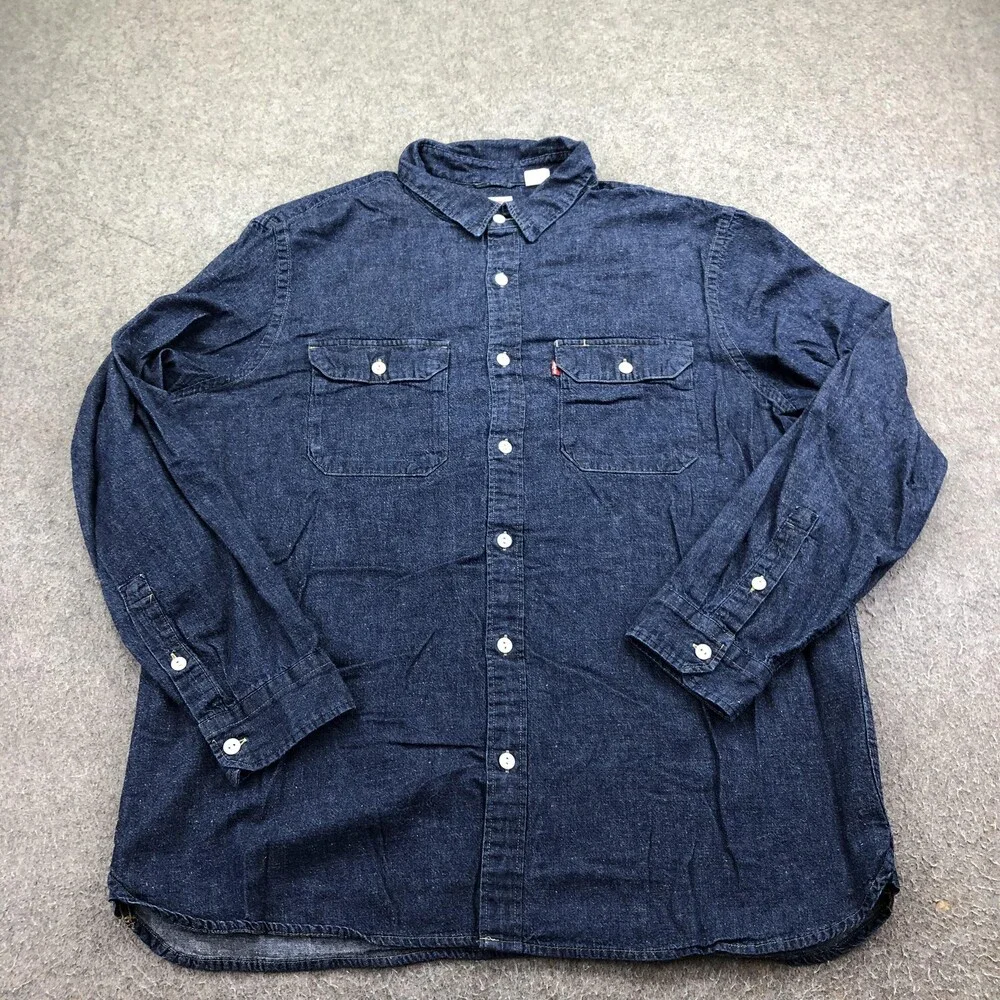 Levis Shirt Mens Large Blue Denim Long Sleeve Button Up Relaxed Casual Workwear